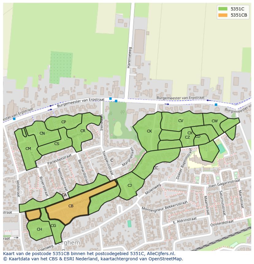 Afbeelding van het postcodegebied 5351 CB op de kaart.