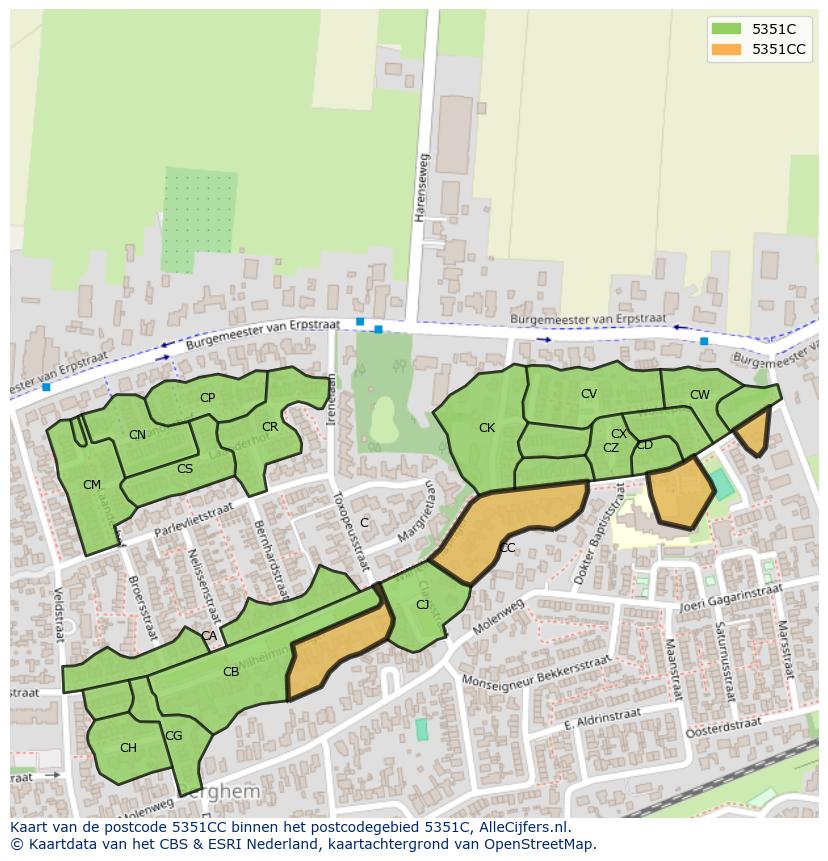Afbeelding van het postcodegebied 5351 CC op de kaart.