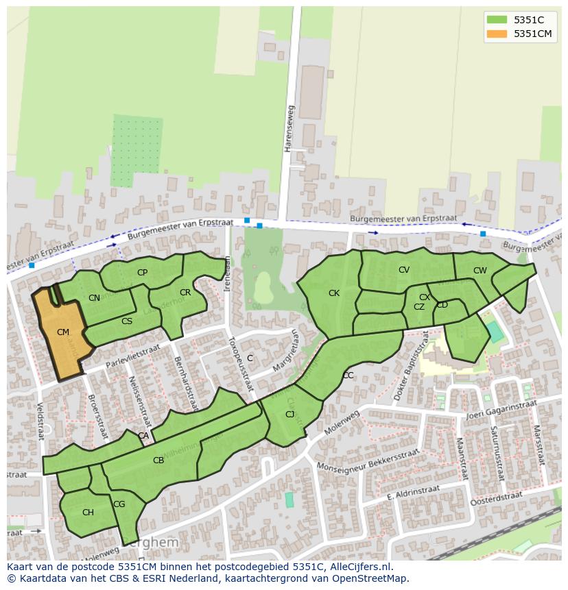 Afbeelding van het postcodegebied 5351 CM op de kaart.