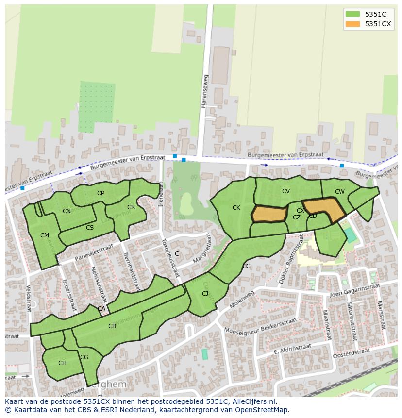 Afbeelding van het postcodegebied 5351 CX op de kaart.