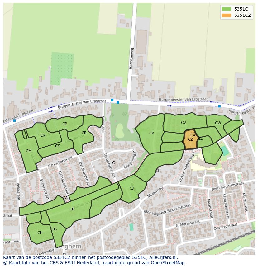 Afbeelding van het postcodegebied 5351 CZ op de kaart.