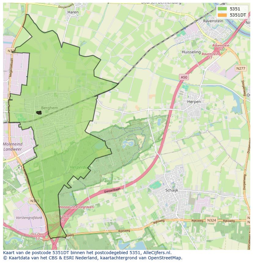 Afbeelding van het postcodegebied 5351 DT op de kaart.