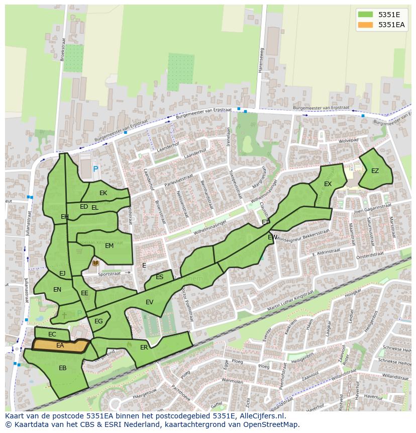 Afbeelding van het postcodegebied 5351 EA op de kaart.