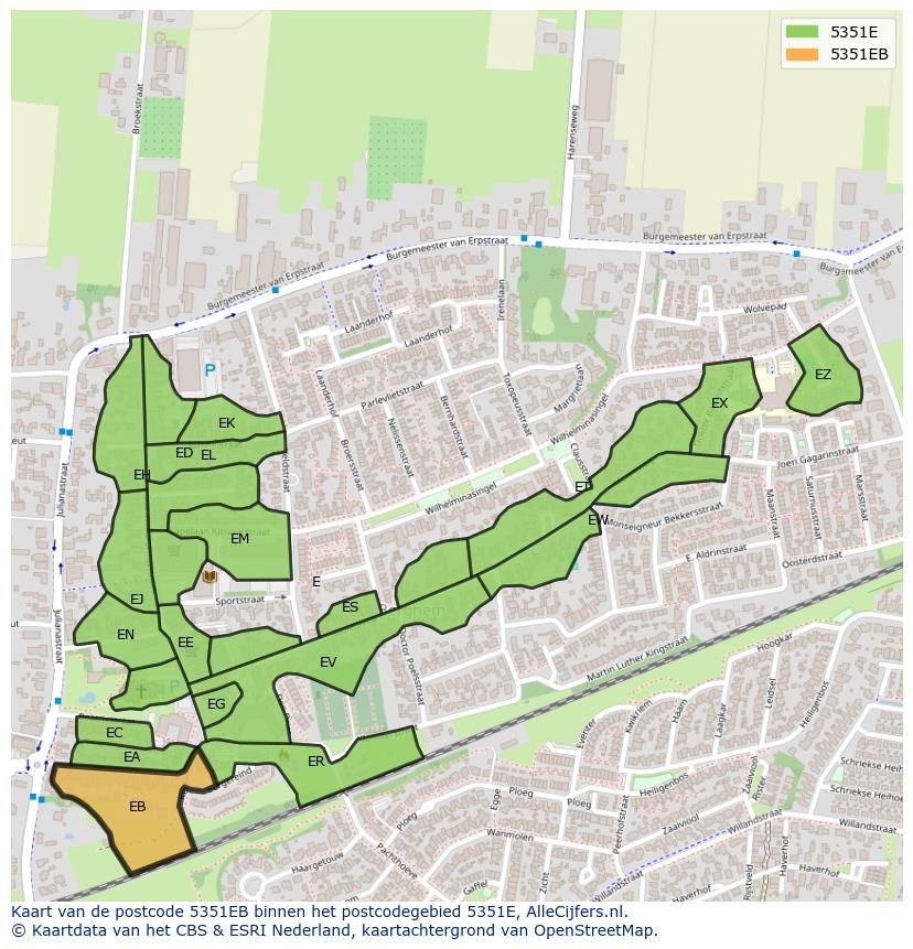 Afbeelding van het postcodegebied 5351 EB op de kaart.