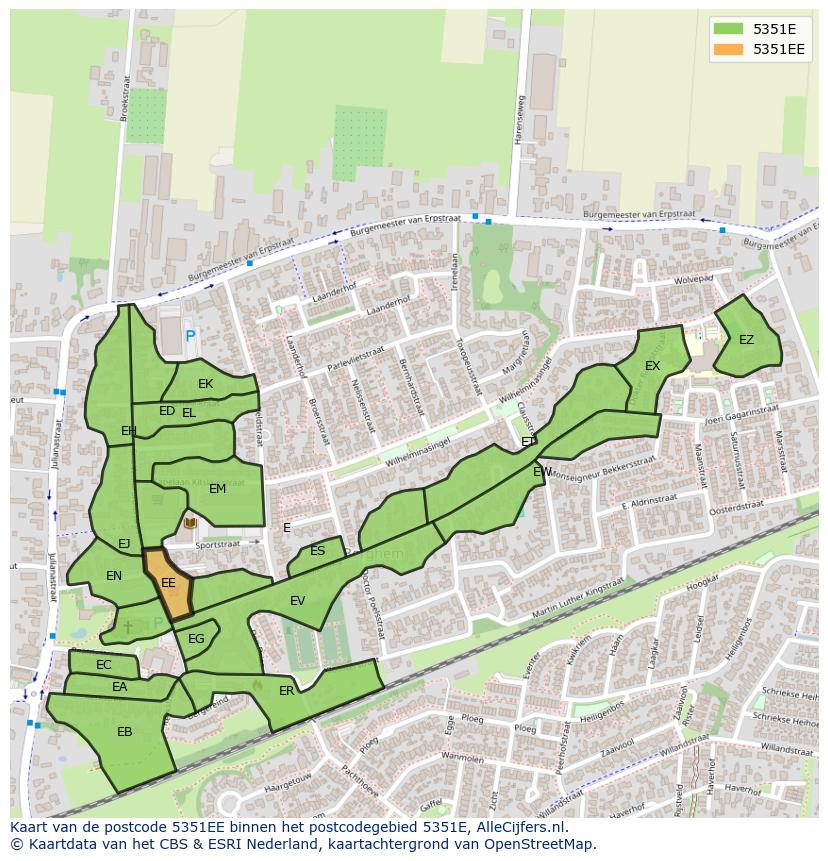 Afbeelding van het postcodegebied 5351 EE op de kaart.