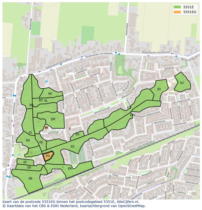 Afbeelding van het postcodegebied 5351 EG op de kaart.