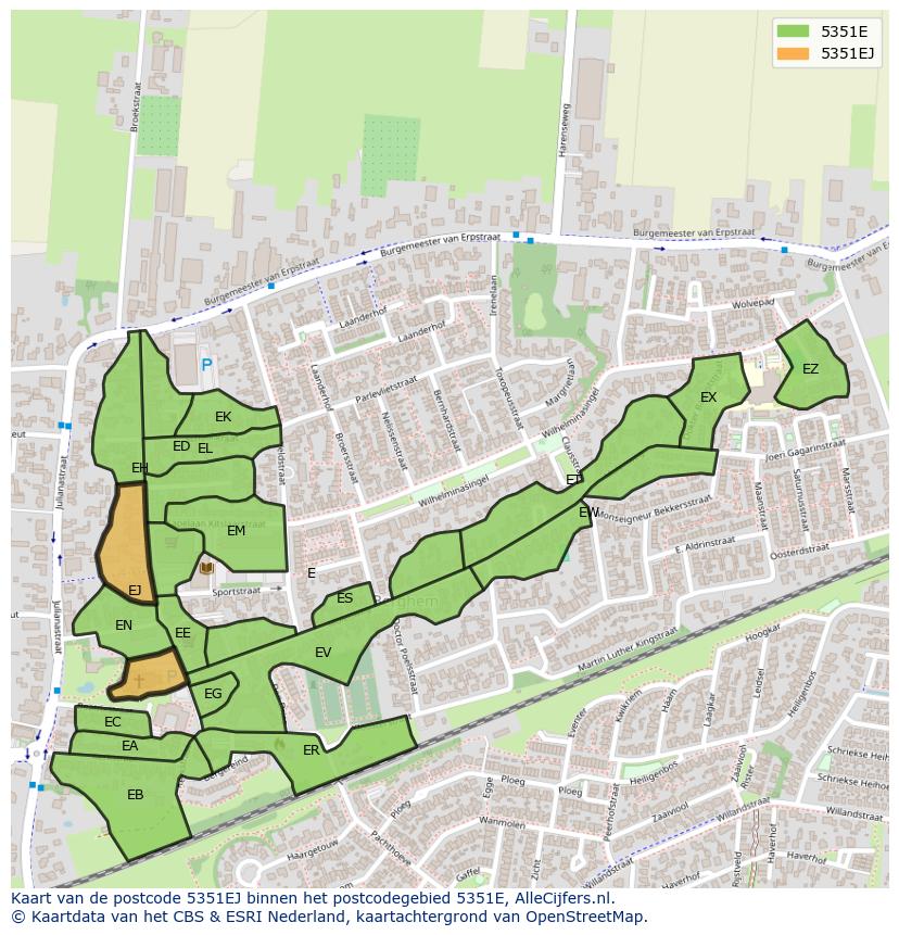 Afbeelding van het postcodegebied 5351 EJ op de kaart.