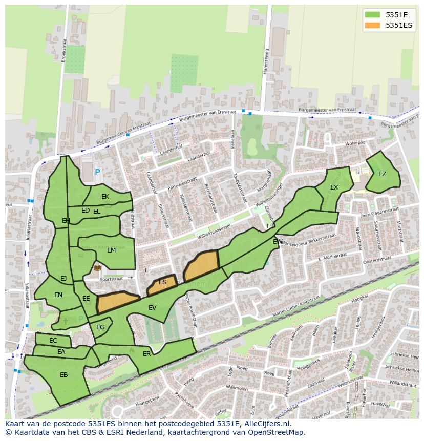 Afbeelding van het postcodegebied 5351 ES op de kaart.
