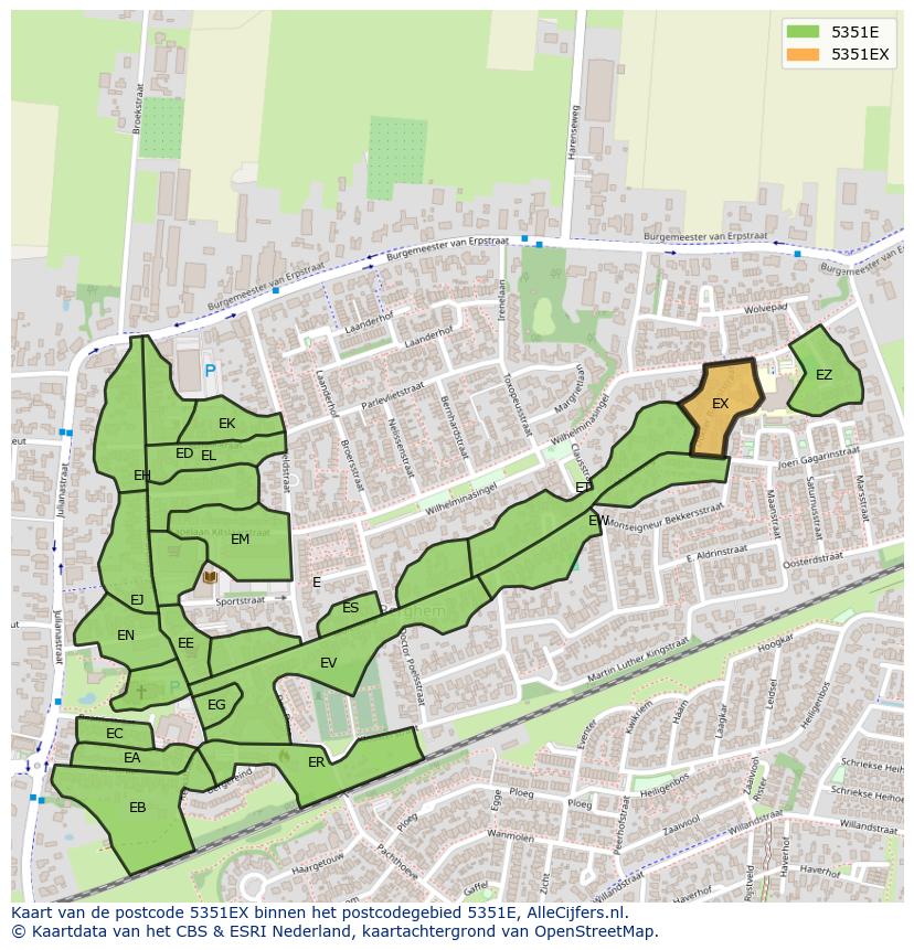 Afbeelding van het postcodegebied 5351 EX op de kaart.