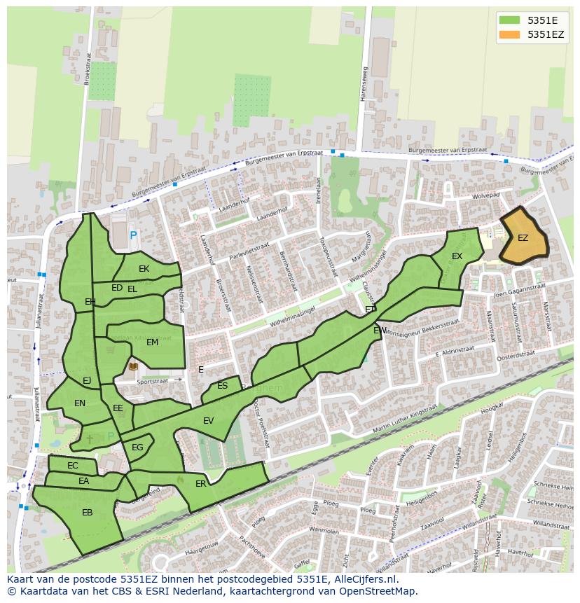 Afbeelding van het postcodegebied 5351 EZ op de kaart.