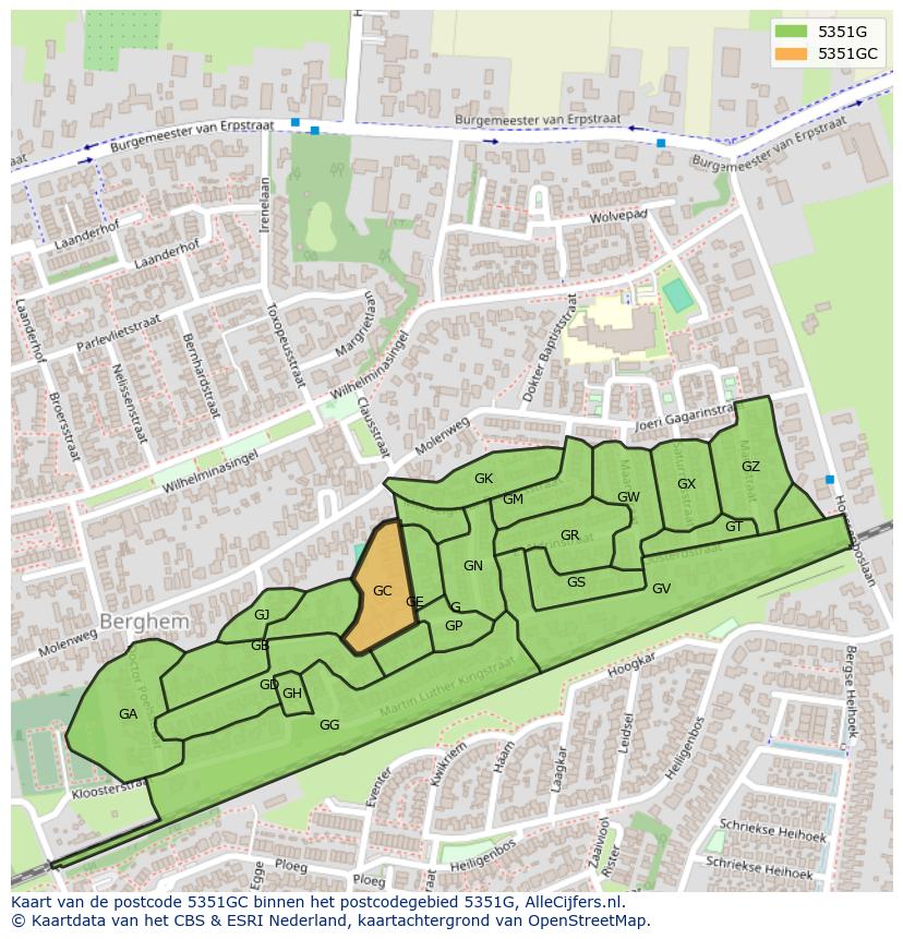 Afbeelding van het postcodegebied 5351 GC op de kaart.