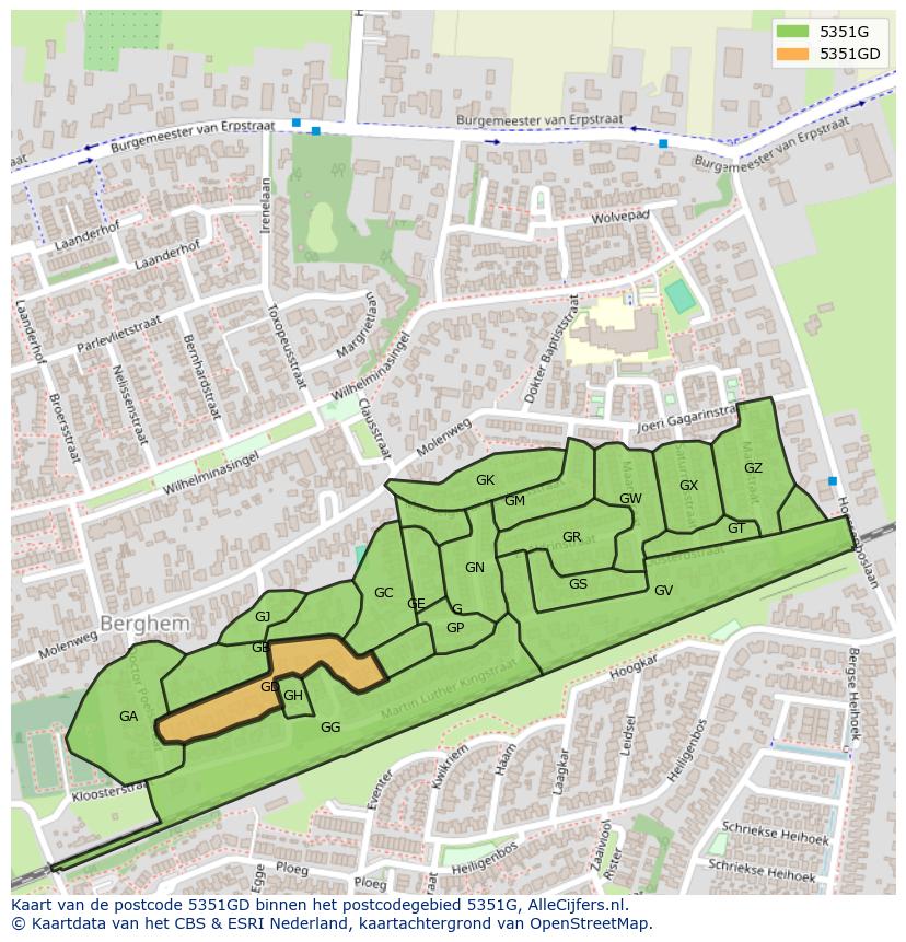 Afbeelding van het postcodegebied 5351 GD op de kaart.