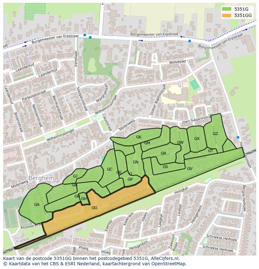 Afbeelding van het postcodegebied 5351 GG op de kaart.