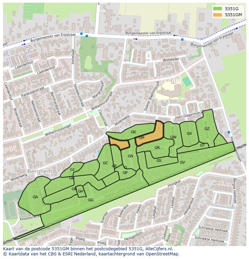 Afbeelding van het postcodegebied 5351 GM op de kaart.