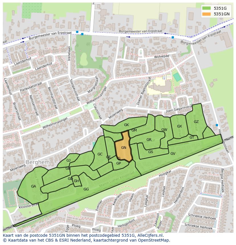 Afbeelding van het postcodegebied 5351 GN op de kaart.