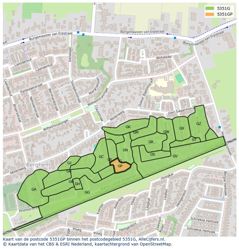 Afbeelding van het postcodegebied 5351 GP op de kaart.
