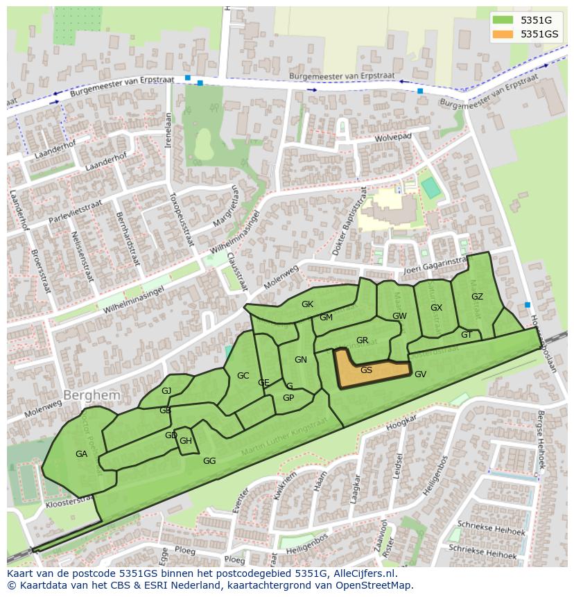 Afbeelding van het postcodegebied 5351 GS op de kaart.