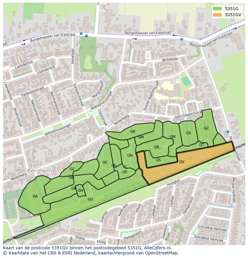 Afbeelding van het postcodegebied 5351 GV op de kaart.