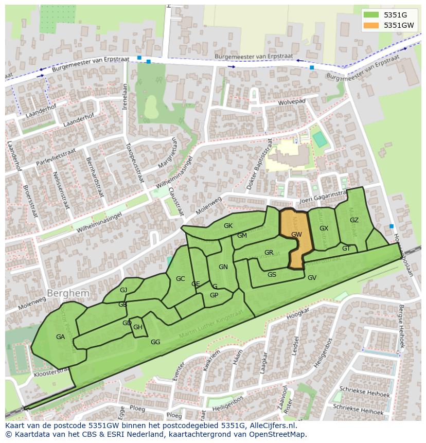 Afbeelding van het postcodegebied 5351 GW op de kaart.