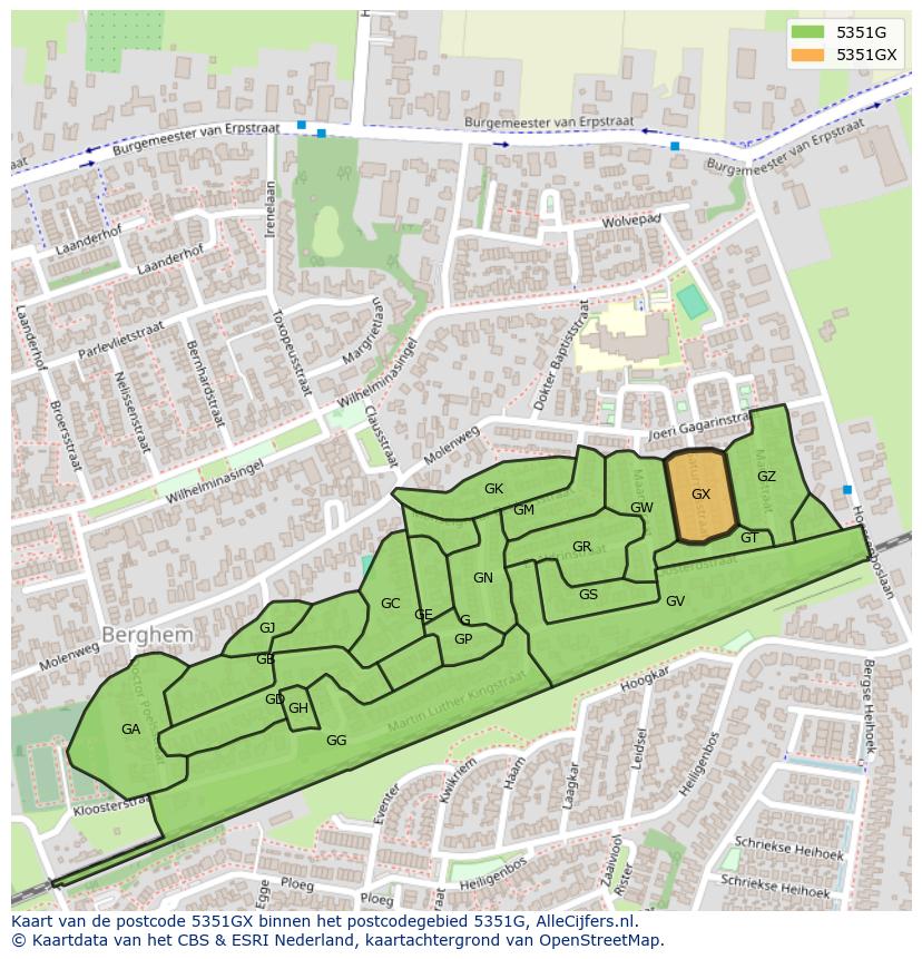 Afbeelding van het postcodegebied 5351 GX op de kaart.