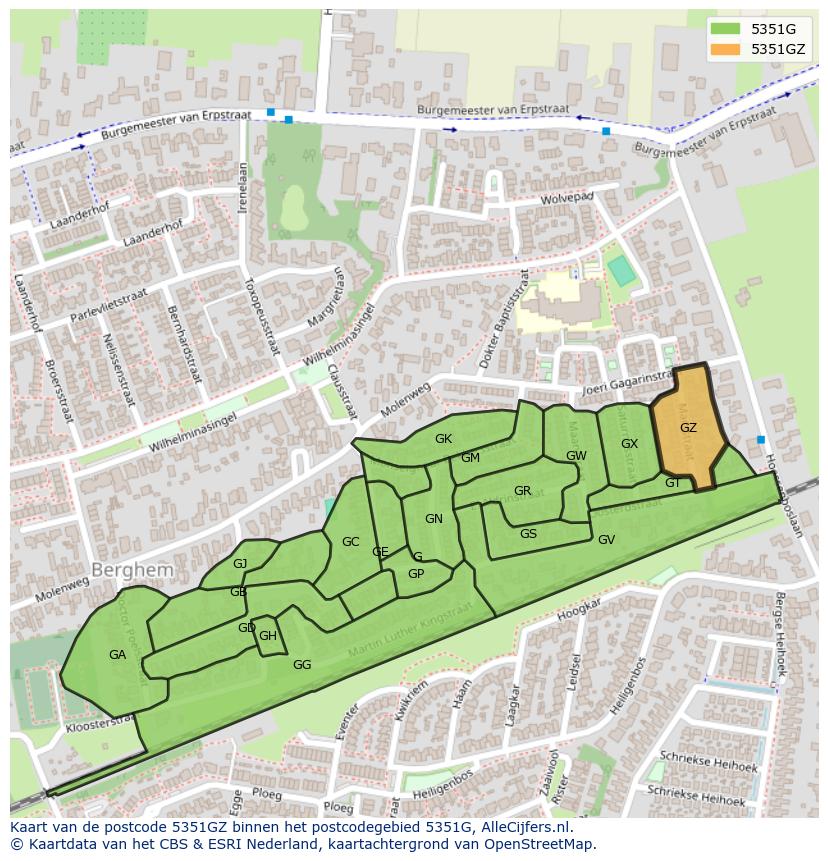 Afbeelding van het postcodegebied 5351 GZ op de kaart.