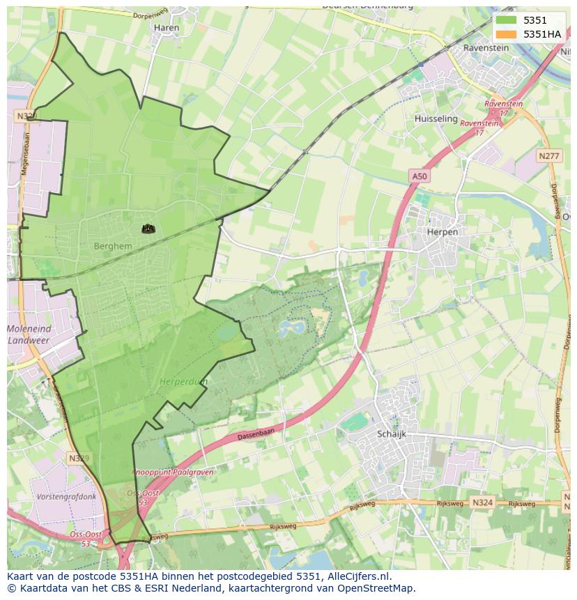 Afbeelding van het postcodegebied 5351 HA op de kaart.