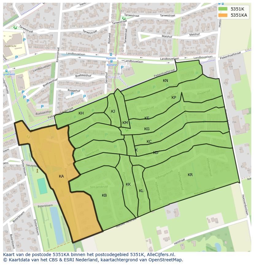 Afbeelding van het postcodegebied 5351 KA op de kaart.