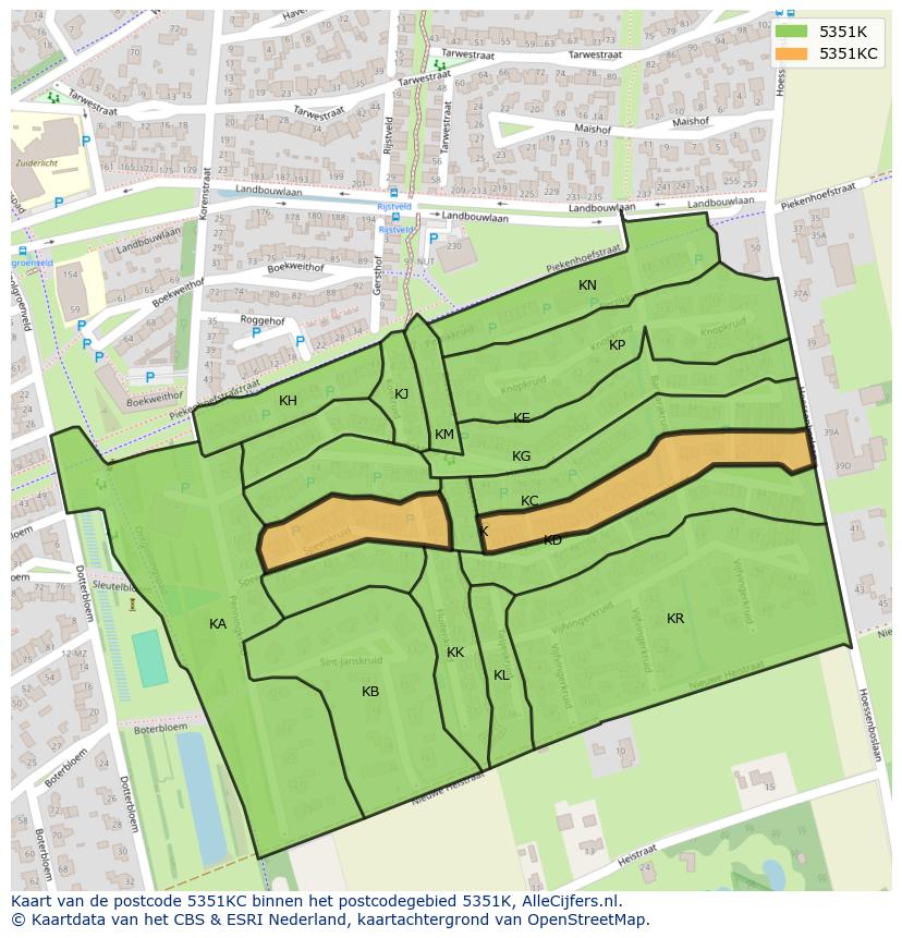 Afbeelding van het postcodegebied 5351 KC op de kaart.
