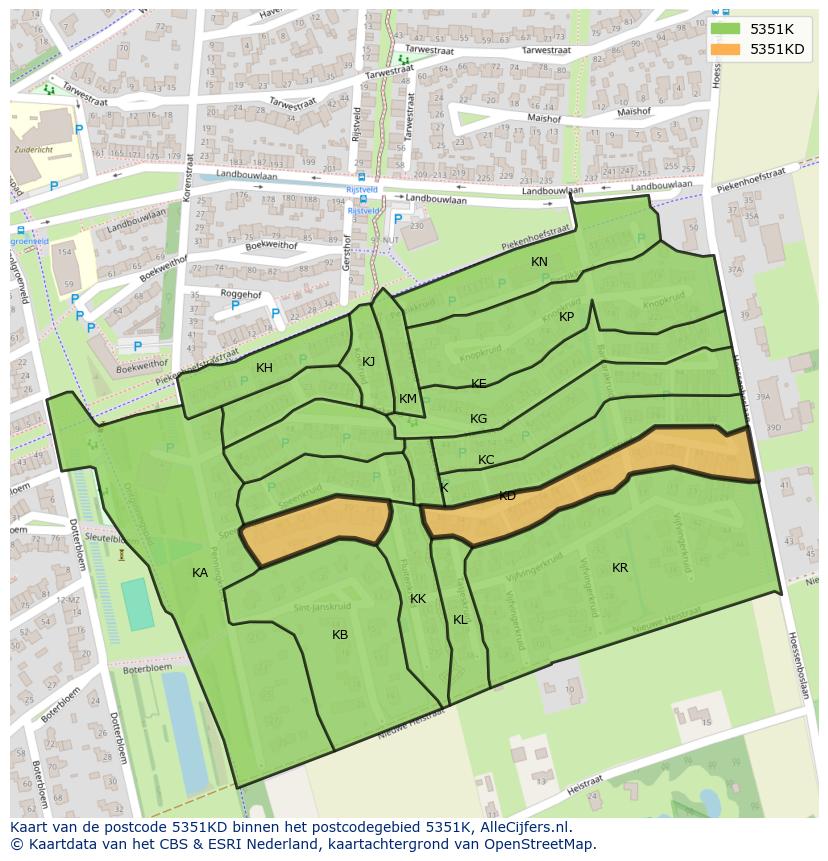 Afbeelding van het postcodegebied 5351 KD op de kaart.