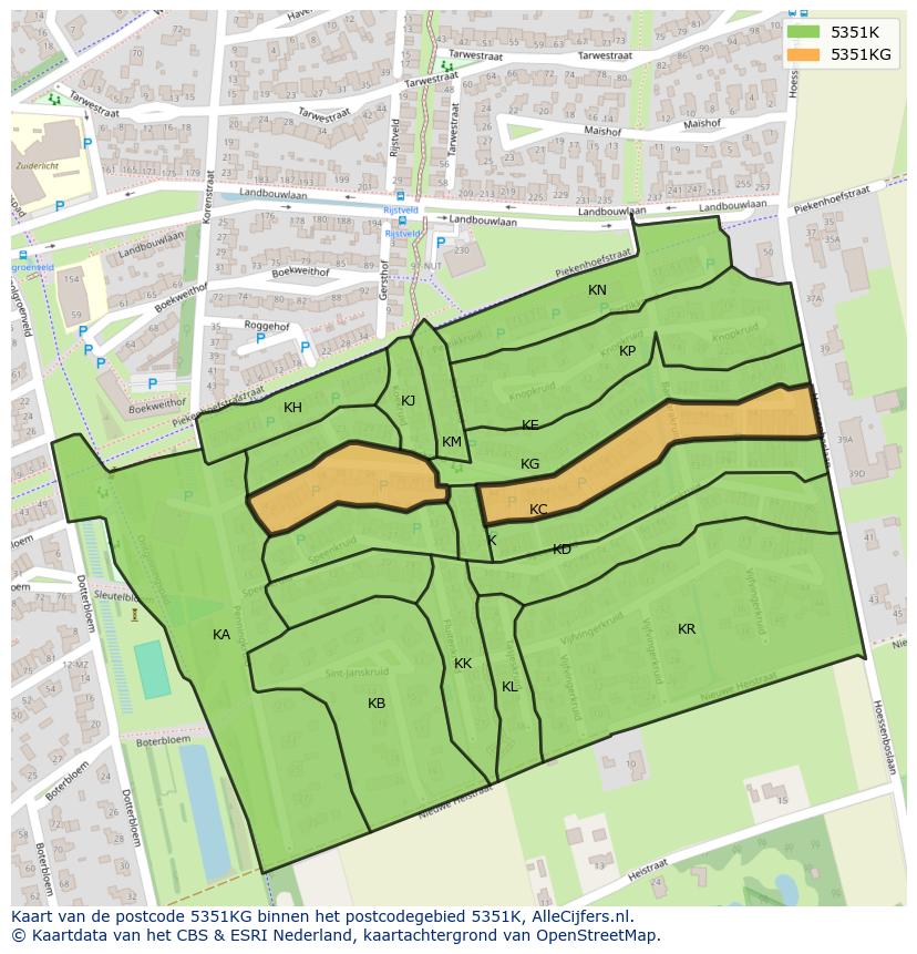 Afbeelding van het postcodegebied 5351 KG op de kaart.