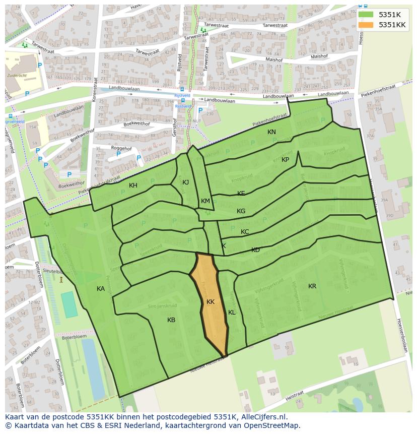 Afbeelding van het postcodegebied 5351 KK op de kaart.