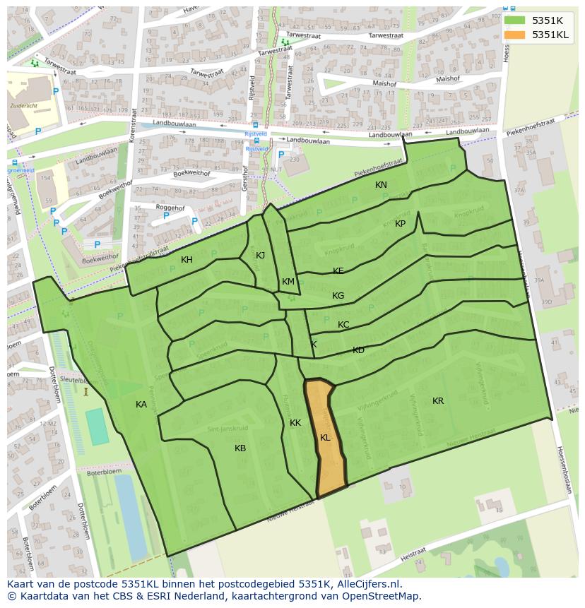 Afbeelding van het postcodegebied 5351 KL op de kaart.