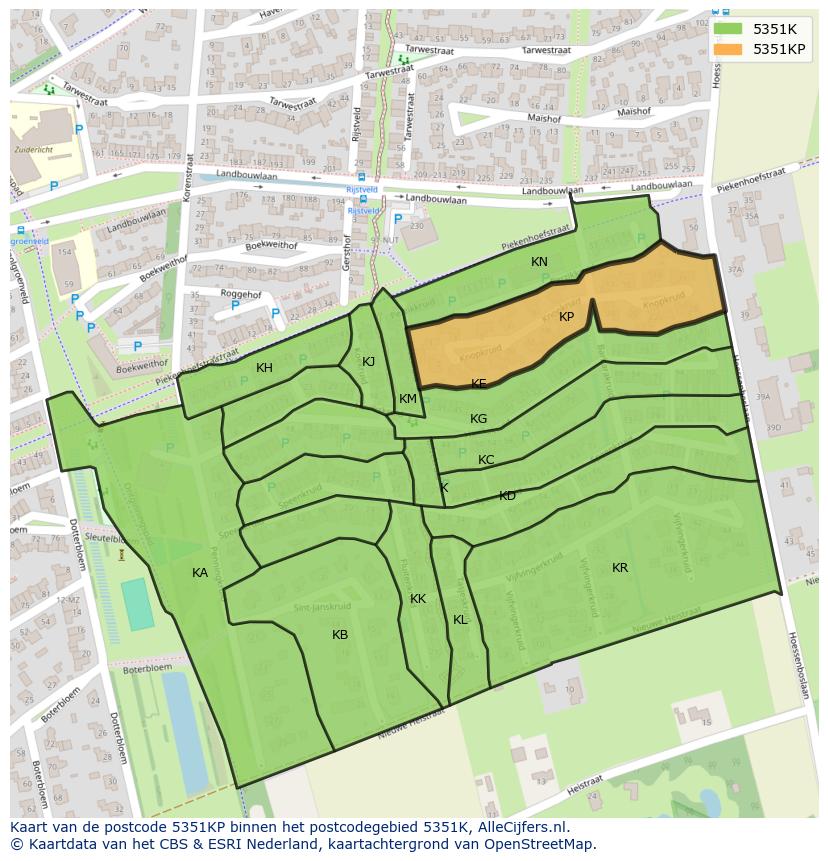 Afbeelding van het postcodegebied 5351 KP op de kaart.