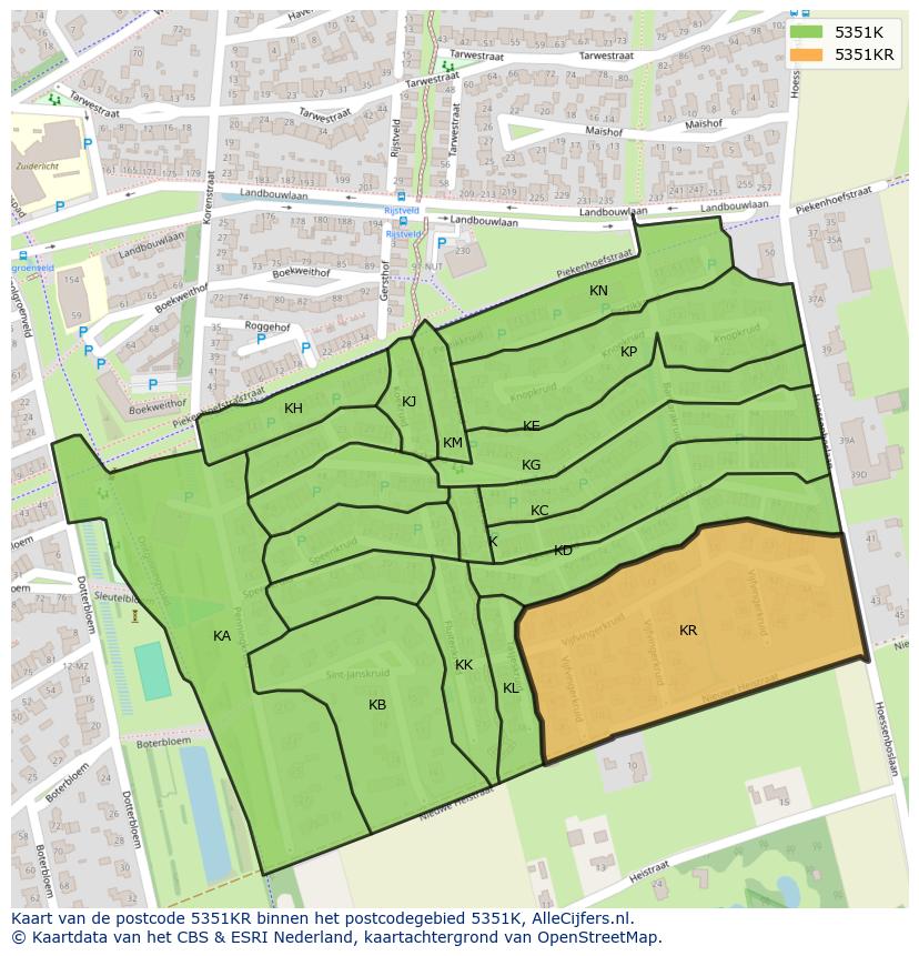 Afbeelding van het postcodegebied 5351 KR op de kaart.