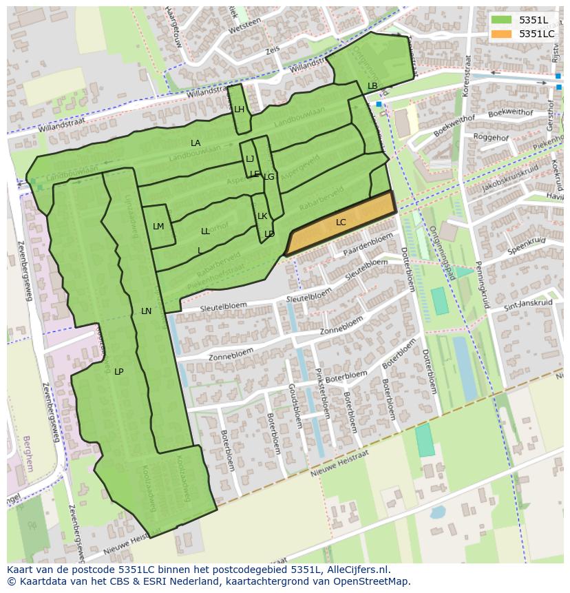 Afbeelding van het postcodegebied 5351 LC op de kaart.