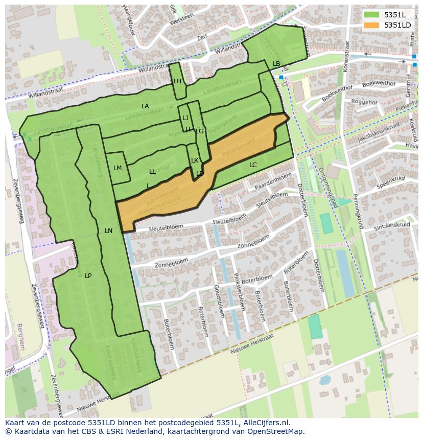 Afbeelding van het postcodegebied 5351 LD op de kaart.