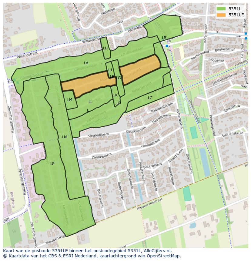 Afbeelding van het postcodegebied 5351 LE op de kaart.