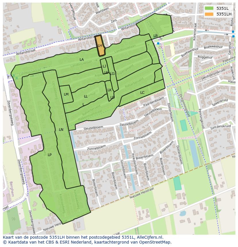 Afbeelding van het postcodegebied 5351 LH op de kaart.