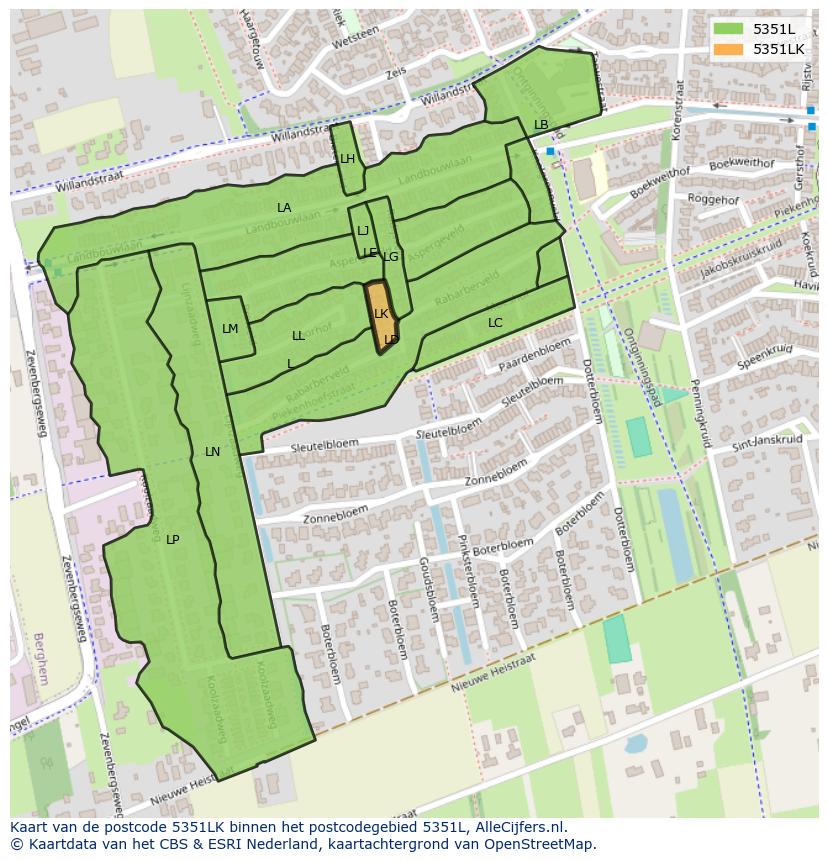 Afbeelding van het postcodegebied 5351 LK op de kaart.