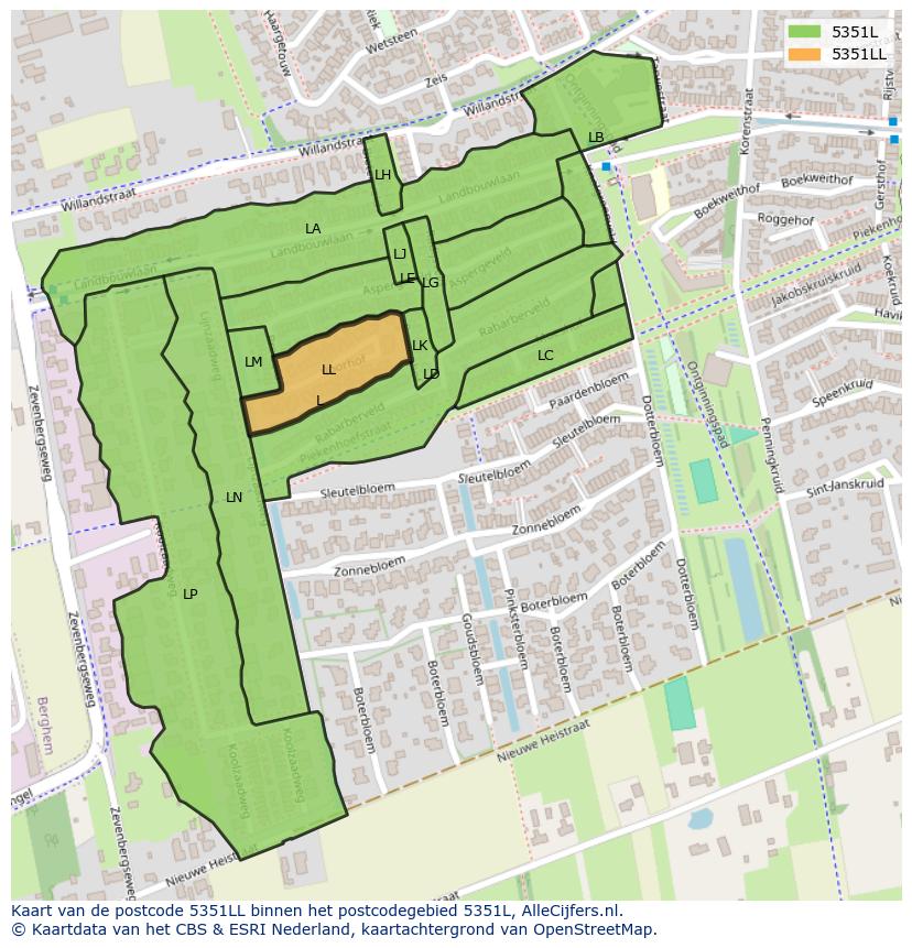 Afbeelding van het postcodegebied 5351 LL op de kaart.
