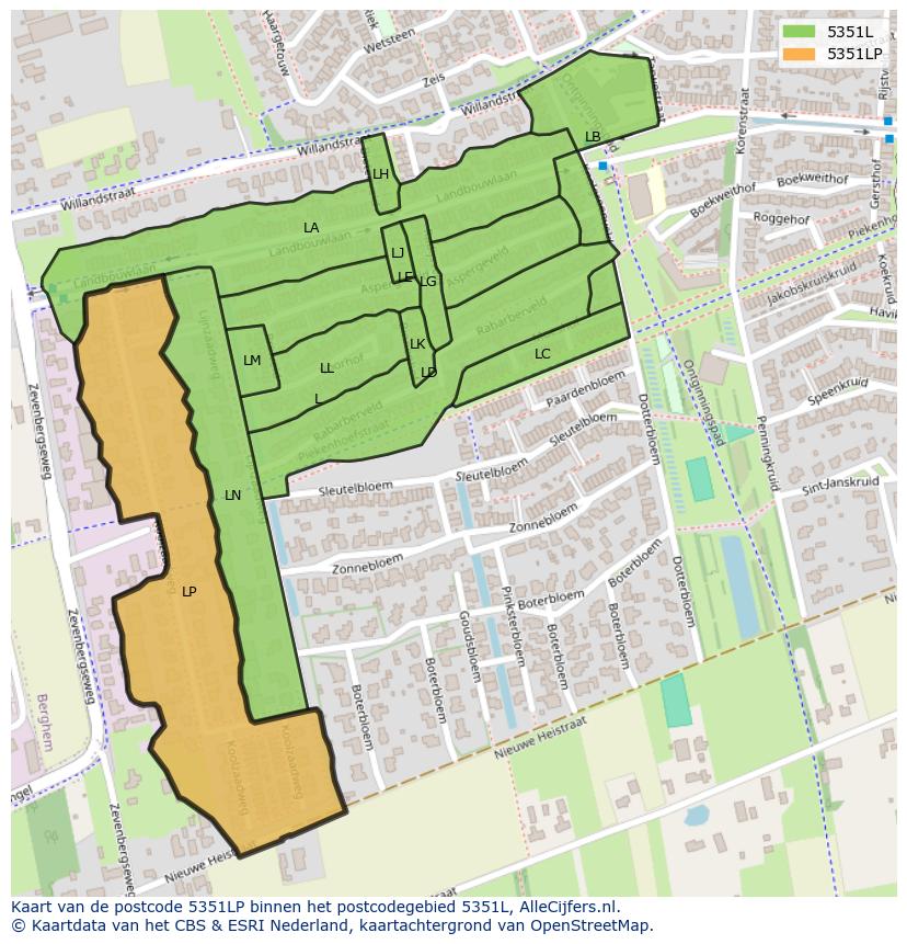 Afbeelding van het postcodegebied 5351 LP op de kaart.