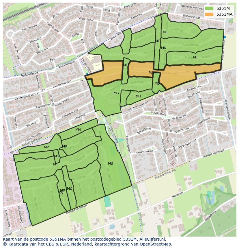 Afbeelding van het postcodegebied 5351 MA op de kaart.