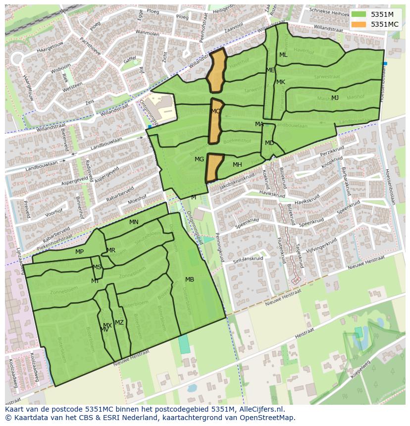 Afbeelding van het postcodegebied 5351 MC op de kaart.