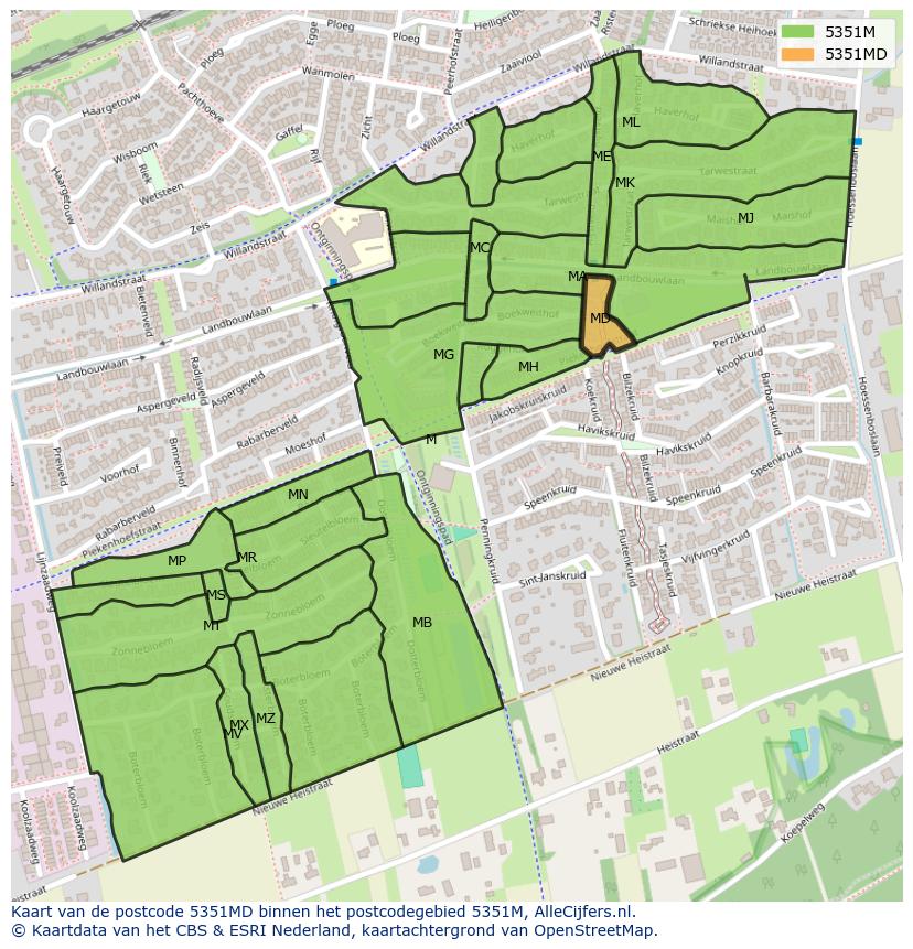 Afbeelding van het postcodegebied 5351 MD op de kaart.