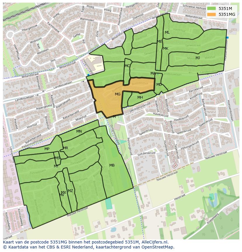 Afbeelding van het postcodegebied 5351 MG op de kaart.