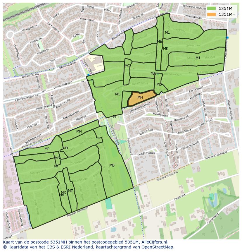 Afbeelding van het postcodegebied 5351 MH op de kaart.