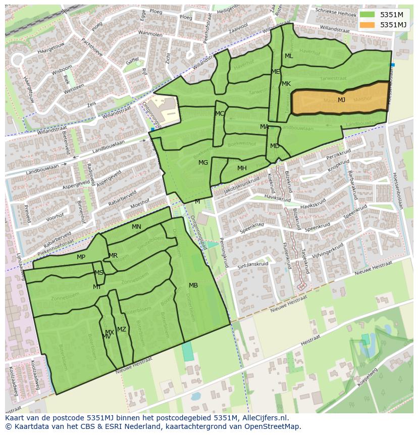 Afbeelding van het postcodegebied 5351 MJ op de kaart.