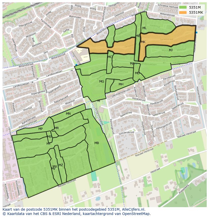 Afbeelding van het postcodegebied 5351 MK op de kaart.
