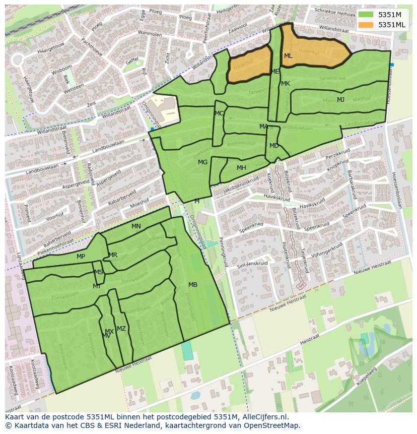 Afbeelding van het postcodegebied 5351 ML op de kaart.