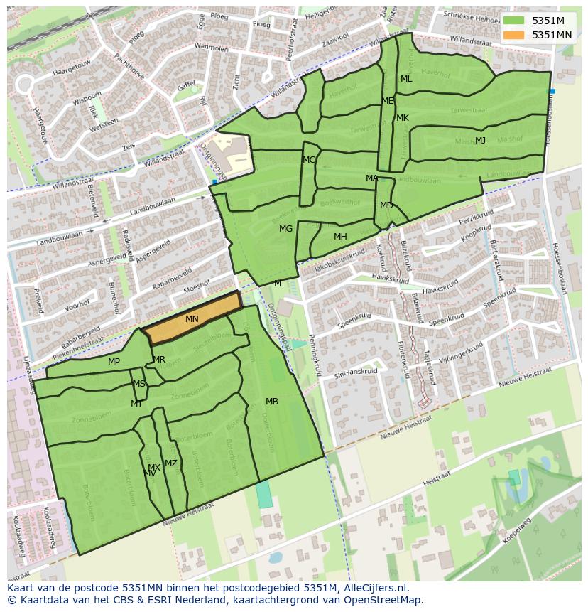Afbeelding van het postcodegebied 5351 MN op de kaart.